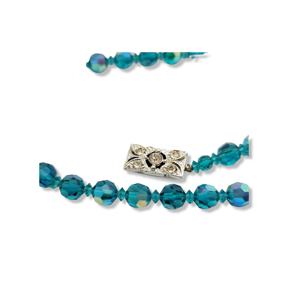 Vintage Czech Facet Crystal Cyan Iridescent bead Round white crystal Strand 18" - Picture 3 of 5
